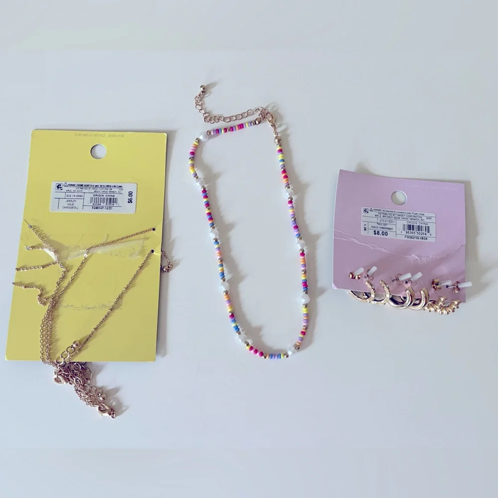 Art Class And Wild Fable Necklaces Hoop‎ Earrings Bundle Gold Tone Colorful